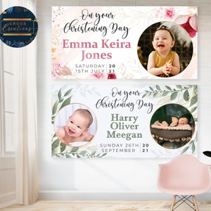 Personalised Christening Banner, Custom Banner, Baptism Banner, Personalised Sign, Christening Decorations, Christening Sign, Party Décor image 1