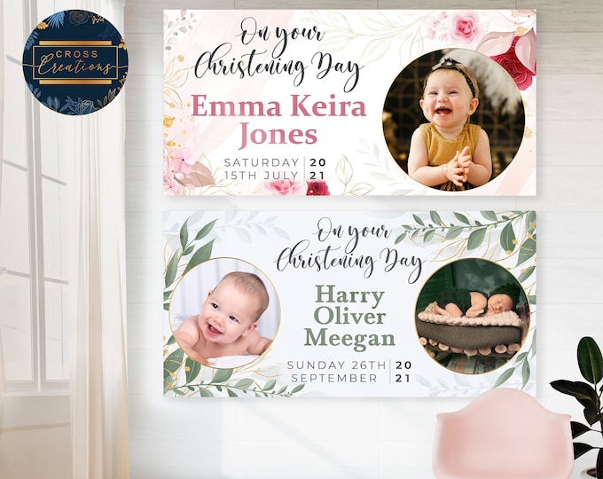 Personalized Christening Banner, Photo Keepsake, Party Decor