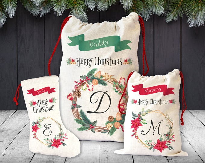 Wreath Monogram - Santa Sack | Stocking | Mug | Personalised