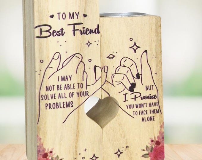 Personalized Heart-Shaped Wooden Candle Holder Set, Friendship Gift