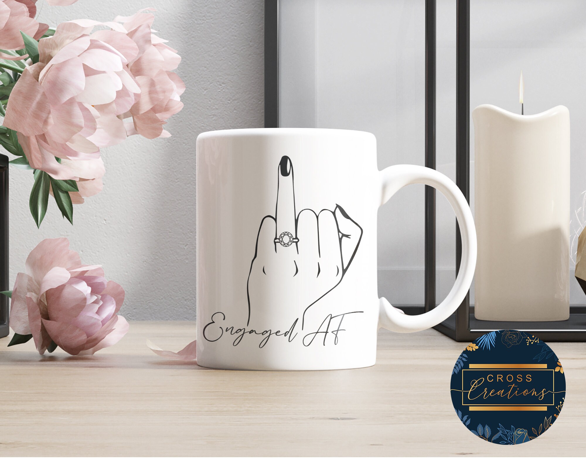 Engaged AF Mug / Ring Flinger Flip Bride To Be Engagement Ring Funny Future Mrs / Latter Mug / Travel Tumbler / Custom Mug