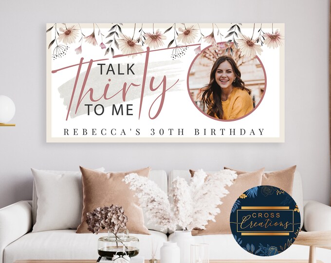 Personalized Floral Birthday Banner with Photo