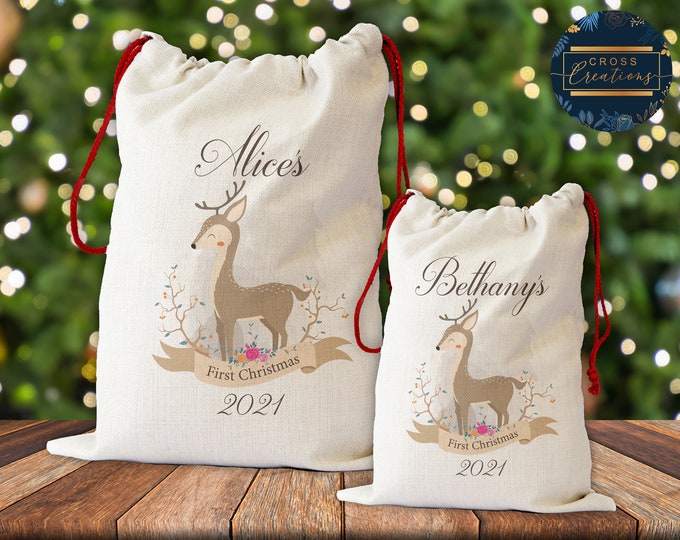 Santa Sack | Large & Small | Baby's 1st Christmas | Reindeer