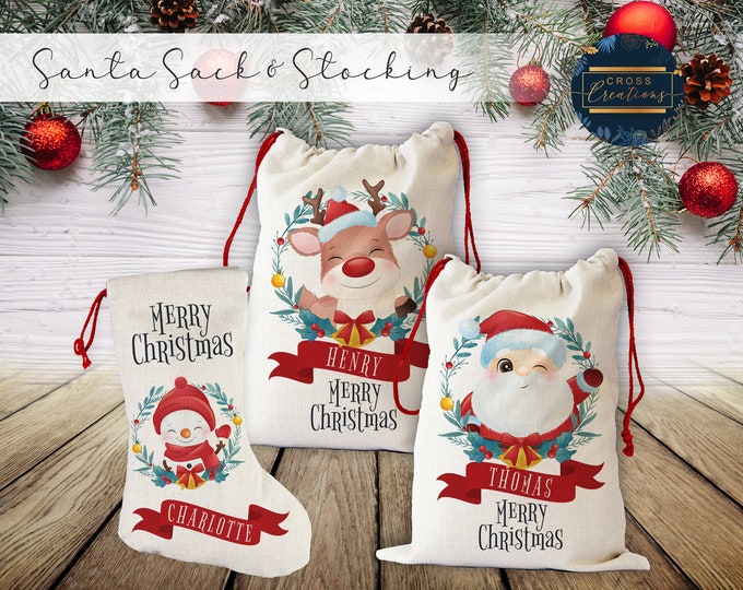 Wreath Santa & Friends - Santa Sack | Stocking | Personalised