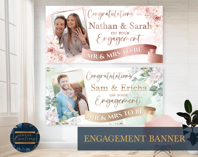 Personalized Engagement Banner | Floral Photo Banner, Mr & Mrs To Be