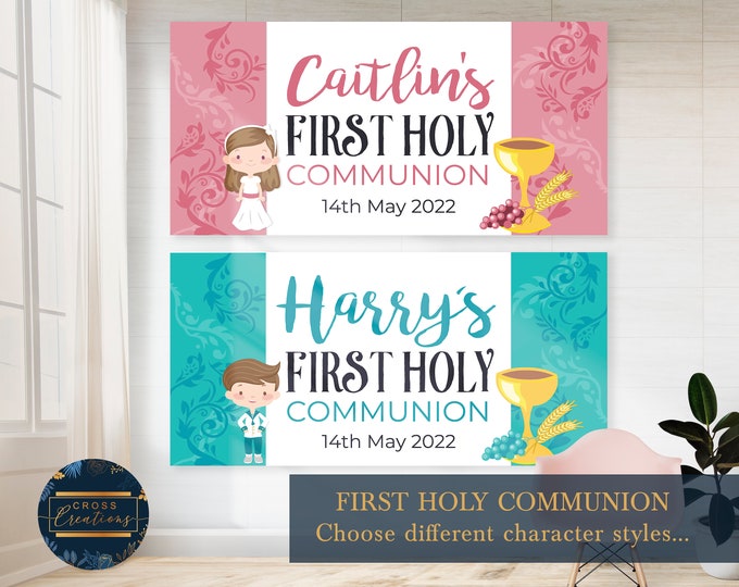 Personalized First Holy Communion Banner, Custom Sign, 4ft x 2ft