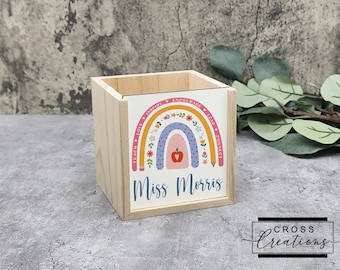 Personalized Teacher Pen Pot | Wooden Desk Organizer