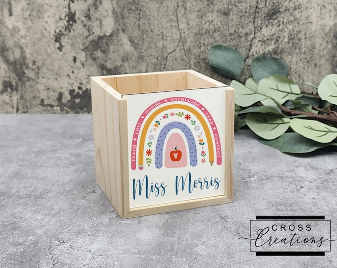 Personalized Teacher Pen Pot | Wooden Desk Organizer