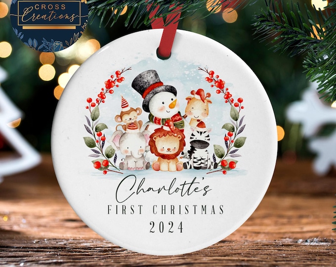 Personalized Baby's First Christmas Ornament | Watercolor Animals