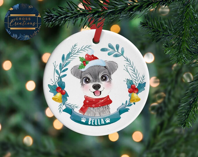 Personalized Dog Christmas Ornament, Custom Pet Name, Ceramic Bauble