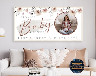 Personalised Baby Shower Party Banner | Nude Floral | Boho | Pastel | Custom Name Banner with Photo