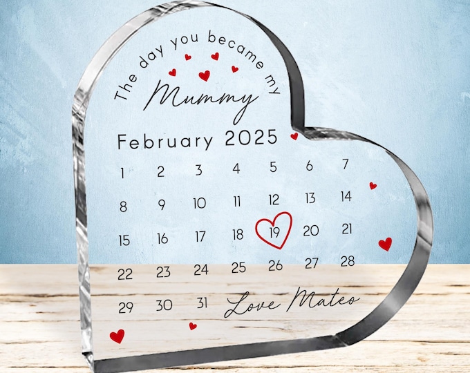 Personalized Acrylic Heart Keepsake, The Day You Became My Mummy