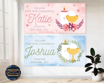 Personalized First Holy Communion Banner | Floral Party Decor