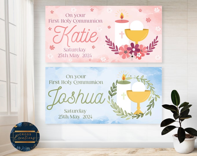 Personalized First Holy Communion Banner | Floral Party Decor