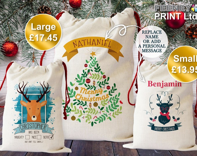 Santa Sack | Large & Small | Christmas Tree - Reindeer