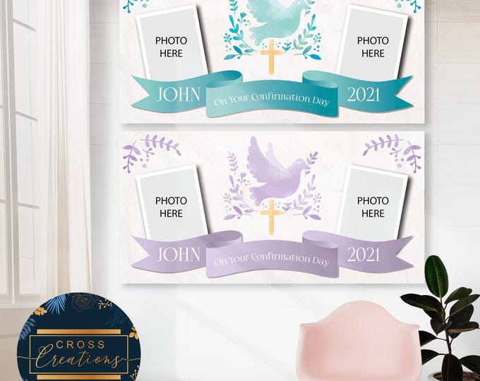 Personalized Confirmation Banner, Christening Photo Banner, 4x2 ft