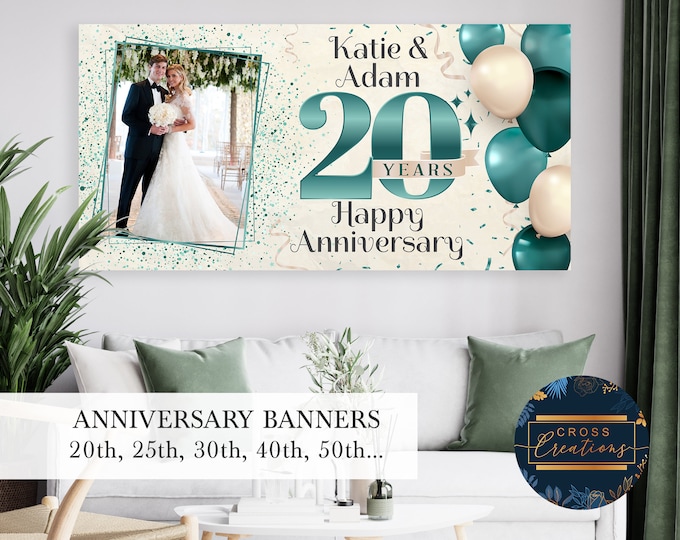 Personalized Anniversary Banner, Photo Custom, 4ft Satin Sign