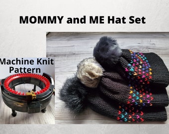 Addi Little Hearts Hat Machine Knit PATTERN | Adult, child, newborn hat pattern | Mommy and me | Circular knitting machine pattern