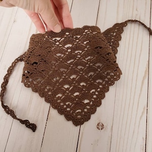 Crochet Bandana Kerchief, Sunday Crochet Kerchief, Church Veil for women, girls bandana headband headcover Fudge Brown