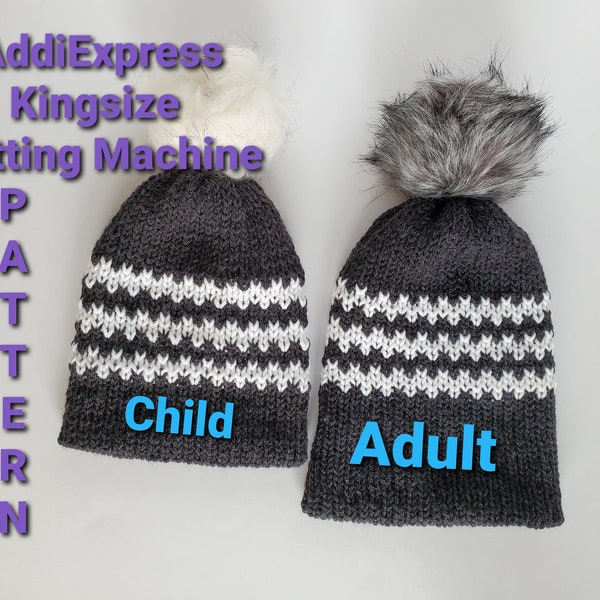 Addi Zig Zag Hat PDF machine-knitting PATTERN | Child and Adult Hat Sentro machine knit pattern | Mommy and me  pattern | Circular knitting