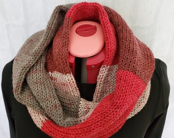 Red Velvet Infinity Scarf | Multicolored Knitted Long Scarf | Wool Knitted Scarf
