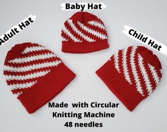 Fair Isle Swirl Hat Machine Knit Pattern for 48 needles | Mommy and Me Set Machine Knit Pattern | Sentro knitting machine pattern