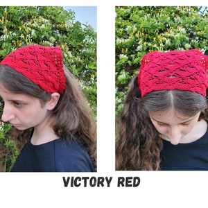 Crochet Bandana Kerchief, Sunday Crochet Kerchief, Church Veil for women, girls bandana headband headcover Victory Red