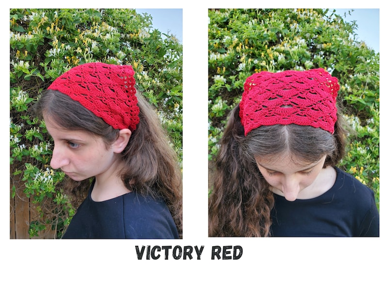 Crochet Bandana Kerchief, Sunday Crochet Kerchief, Church Veil for women, girls bandana headband headcover Victory Red