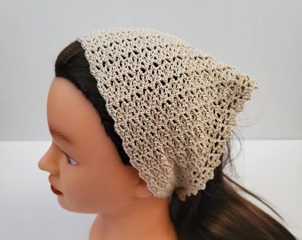 Cotton head cover, crochet kerchief with ties, Church Veil for girls and women, headband, head wraps, bandana