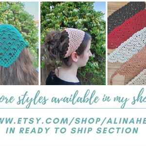Crochet Bandana Kerchief, Sunday Crochet Kerchief, Church Veil for women, girls bandana headband headcover 画像 10