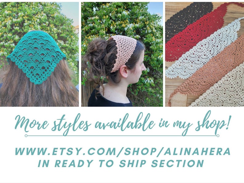 Crochet Bandana Kerchief, Sunday Crochet Kerchief, Church Veil for women, girls bandana headband headcover 画像 10
