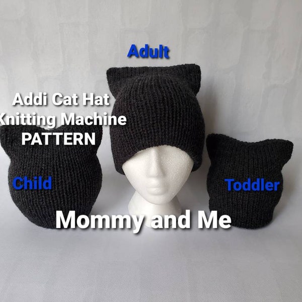 Addi Cat Hat machine knit pattern | Sentro machine knitting pattern | Mommy and me kitty cat hat pattern
