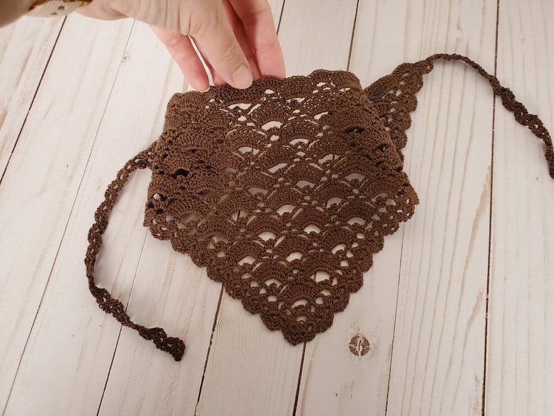Crochet Bandana Kerchief, Sunday Crochet Kerchief, Church Veil for women, girls bandana headband headcover Fudge Brown