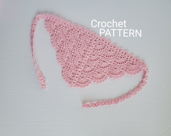 Crochet Bandana, Fan Kerchief Shawl Shawlette Pattern, Crochet Headcover, Crochet church veil pattern