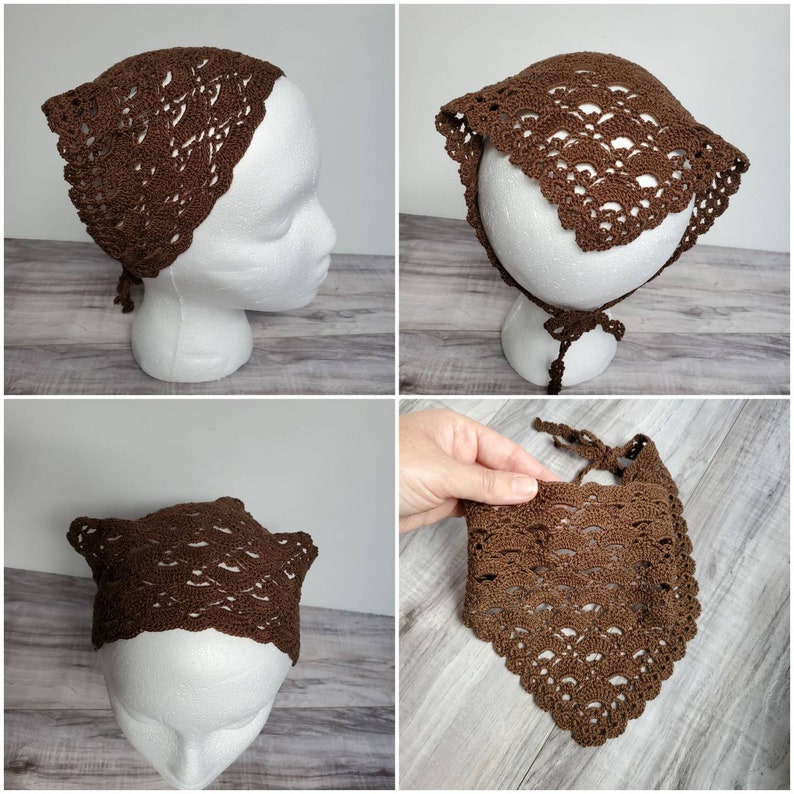 Crochet Bandana Kerchief, Sunday Crochet Kerchief, Church Veil for women, girls bandana headband headcover 画像 5