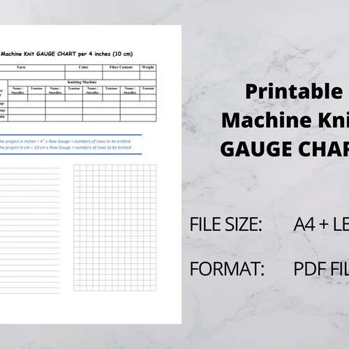 Printable Machine Knit Gauge Chart Knitting Gauge Chart Etsy