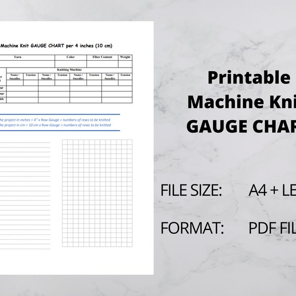 Printable Machine Knit Gauge Chart, Knitting Gauge Chart instant download