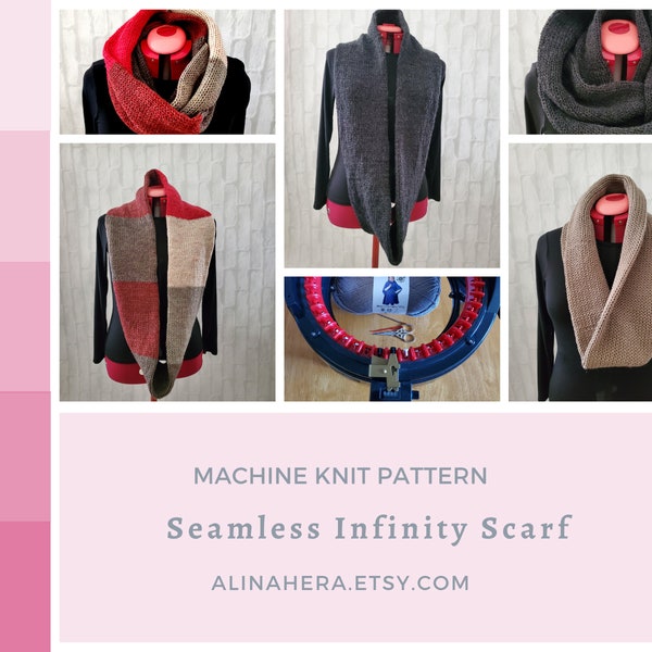 Seamless Infinity Scarf Machine Knit PATTERN / Sentro, addi circular knitting machine pattern / Cowl Pattern for knitting machine