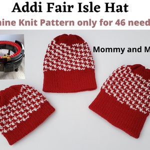 Addi Fair Isle mössa maskinstickad endast för 46 stickor | Mamma och jag set maskinstickad
