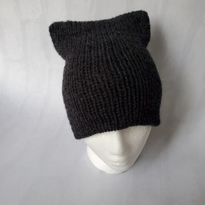 May include: A black knitted beanie with cat ears.