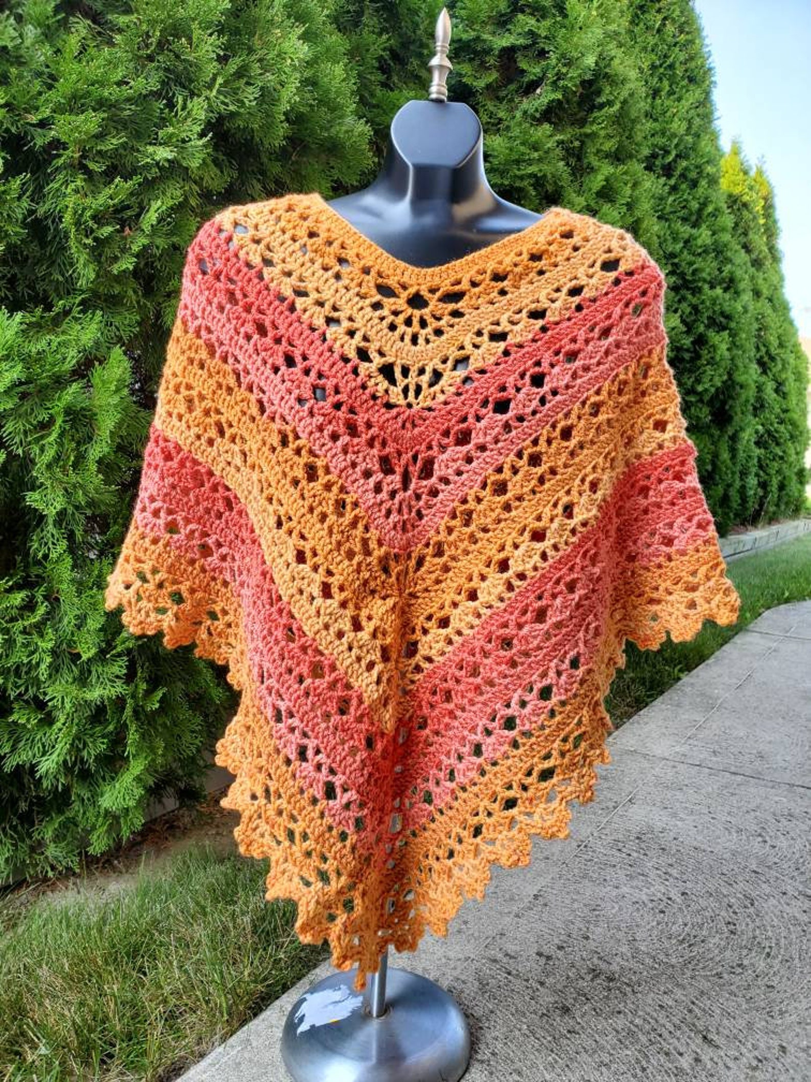 Poncho Crochet Pattern Caron Cakes Lacy Poncho Etsy