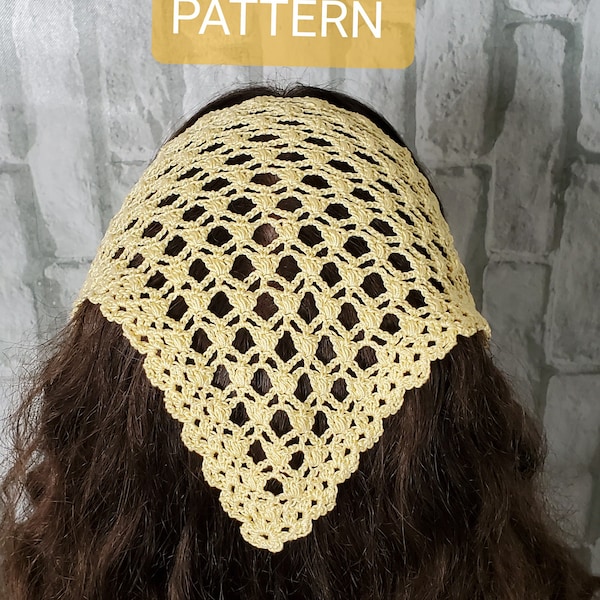 Crochet Bandana Pattern, Gloria Kerchief Shawl Shawlette Pattern, Head cover pattern, triangle pattern church veil for girls