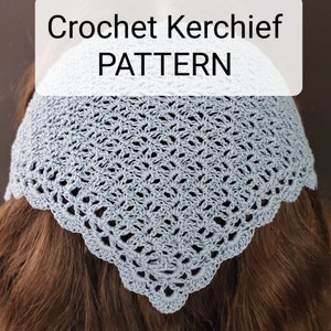 Lacy Crochet Kerchief Pattern, Instant Download, Head cover pattern, Cotton head scarf pattern, Church Veil for girls