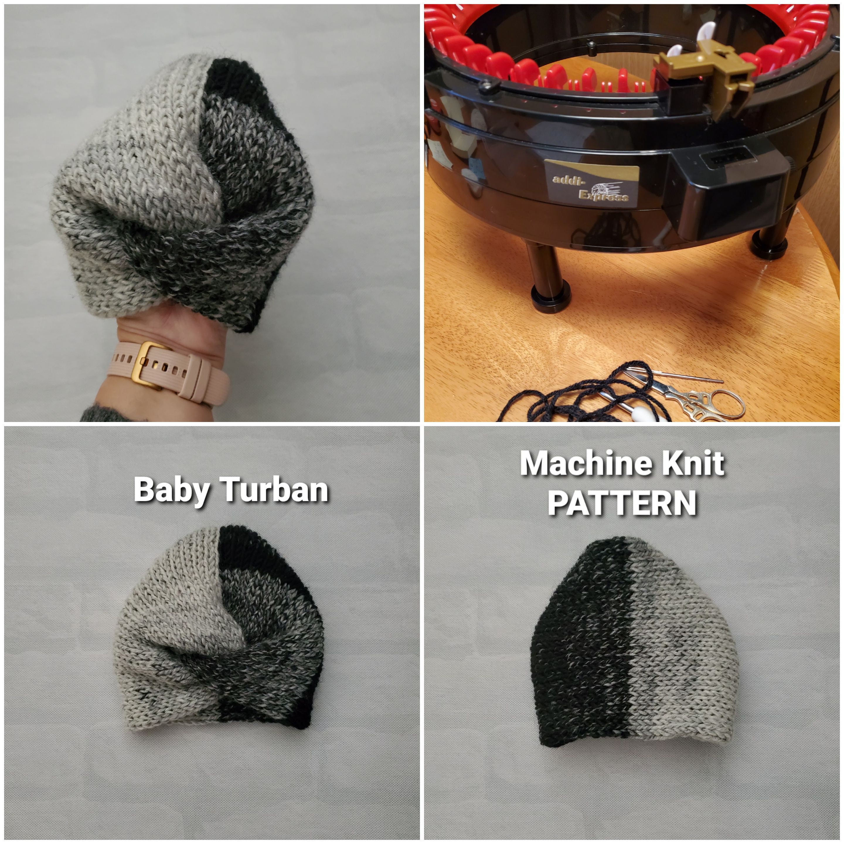 Baby Turban Addi Knitting Machine PATTERN / Newborn Hat Knit Machine ...