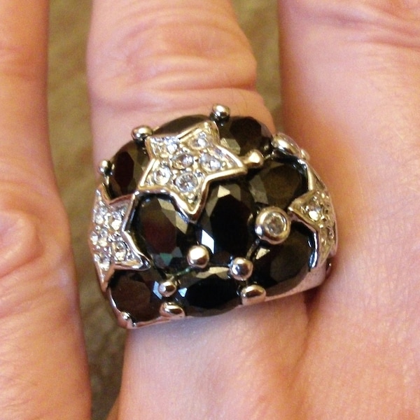 Bague étoiles Onyx noir sur Argent 925/000 vintage