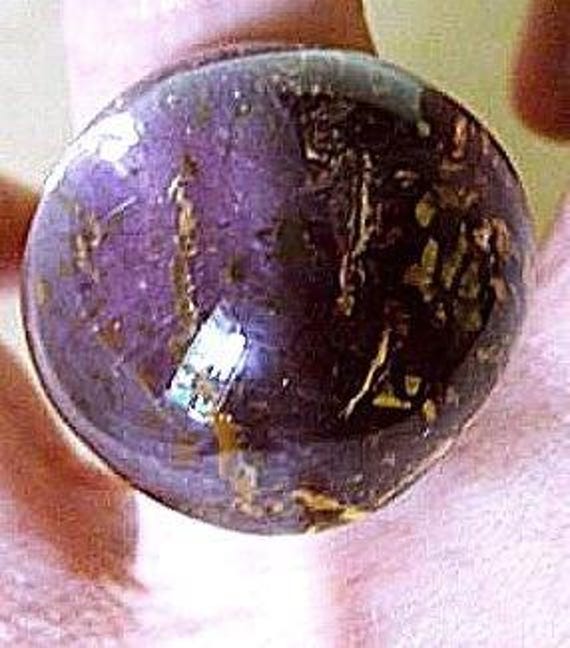 Murano glass ball ring, purple and gold