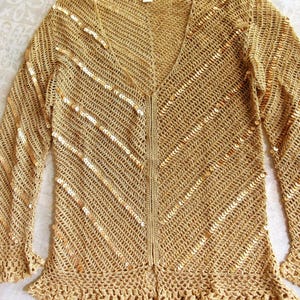 Top da donna in lurex dorato e paillettes anni &#39;70