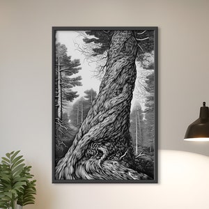 Black and White Tree Art, PRINTABLE Wall Art,  Forest art, Nature-inspired Tree Print, Minimalist Nature Wall Decor, Tree Drawing Print