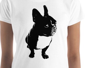 French bulldog t-shirt |  White with black monochrome Frenchie print