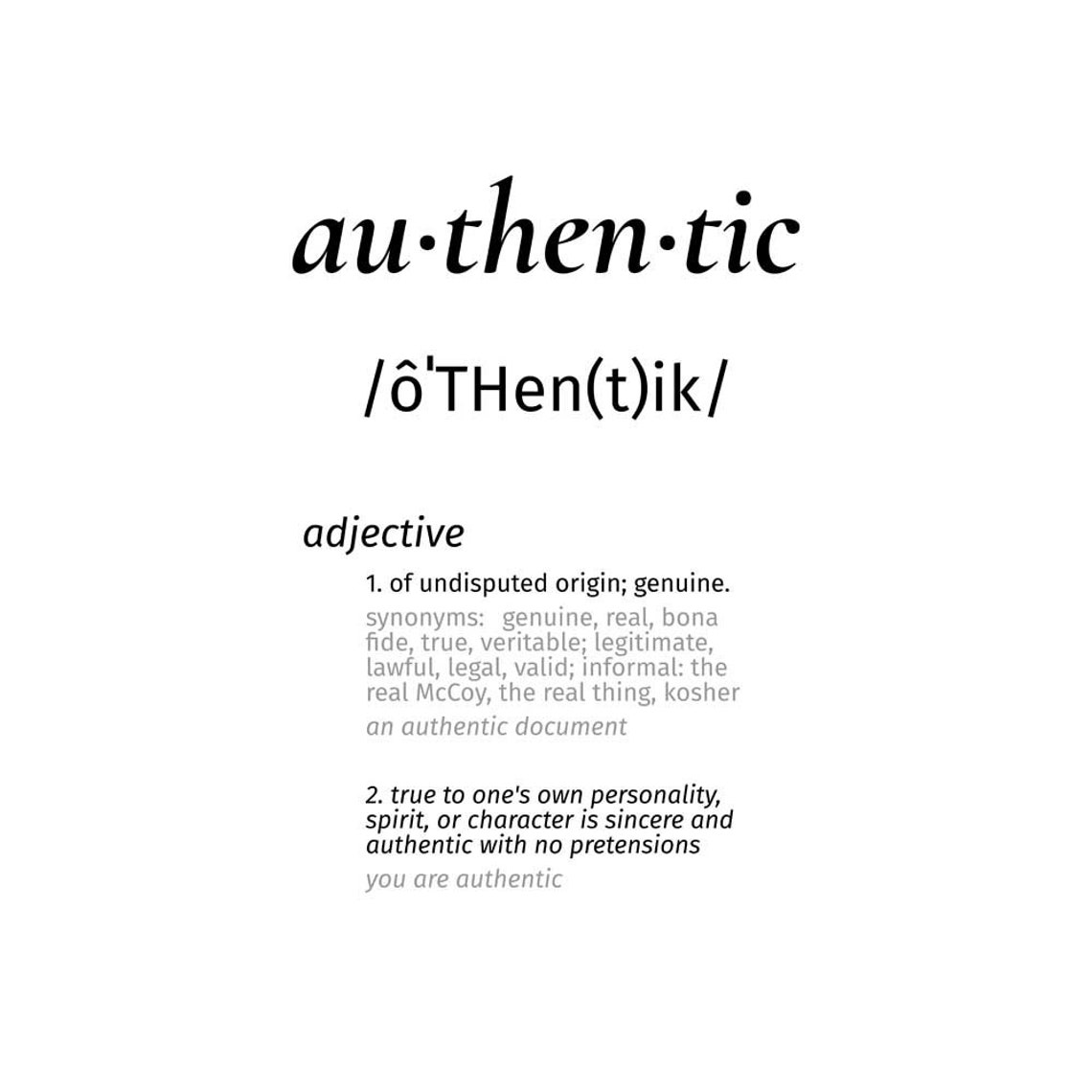 Authentic Word Definition Art Poster Etsy